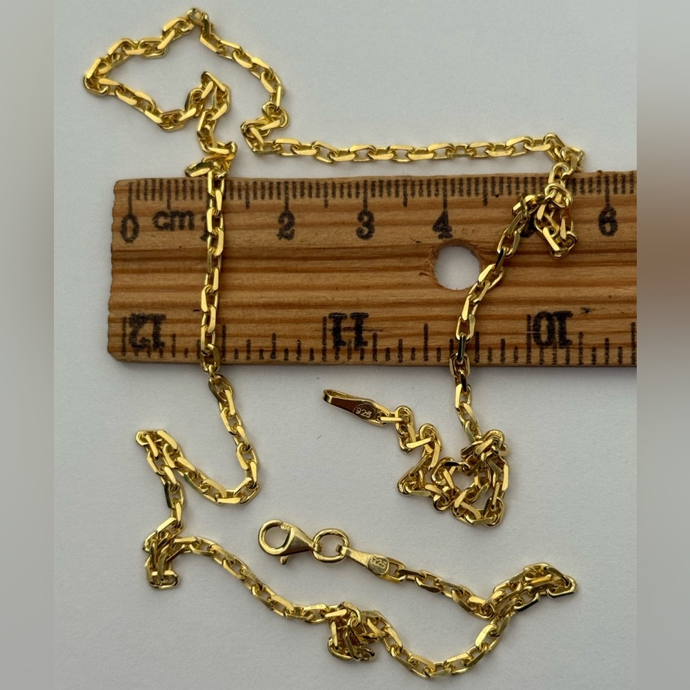 925 Silver 20” 3mm necklace link chain 18k yellow gold plated Unisex